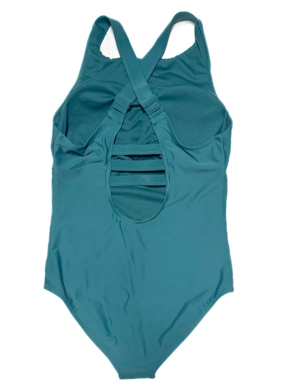 Eddie Bauer Swim Multi Strap One Piece Swimsuit Teal UPF +50 Wireless Shelf-Bra
